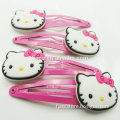 Promotional licensed hair snap clips metal hair clips with rubber charms; hellokitty hair accessories